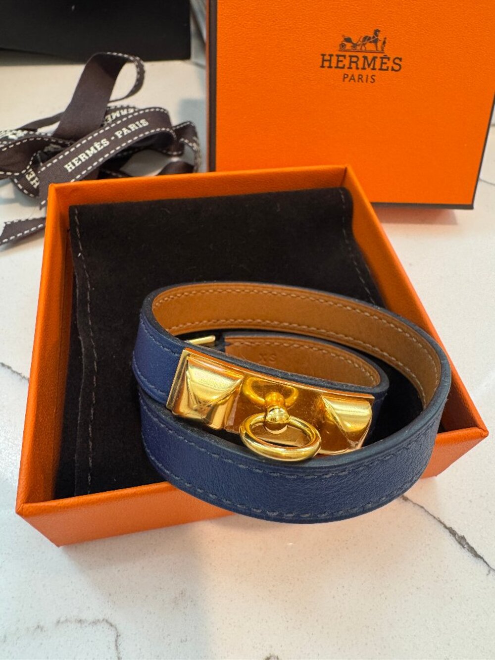 Hermes Swift Rivale Double Tour Bracelet XS Bleu Saphir